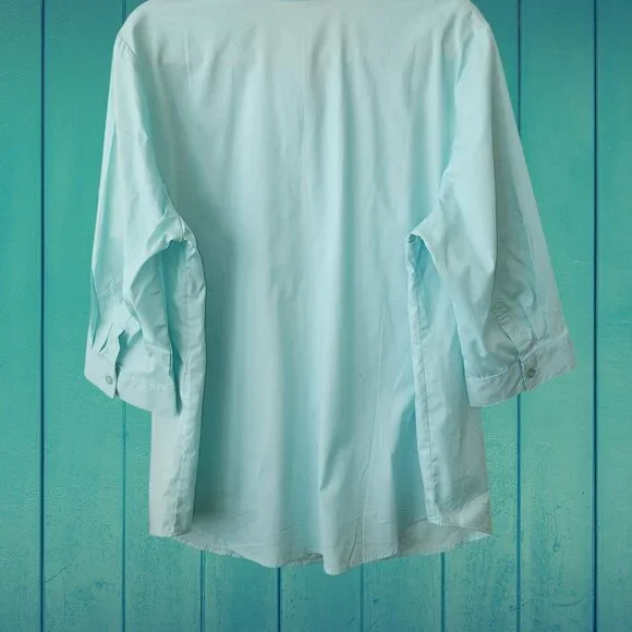 Woman Within Mint Green 3/4 Sleeve Button Down Shirt Size L (18W/20W) - Picture 4 of 10